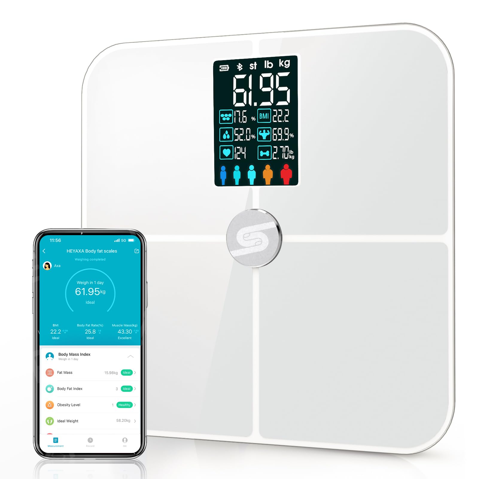Digital smart body weight scale by My Store with a sleek glass surface and digital display for accurate weight measurement.