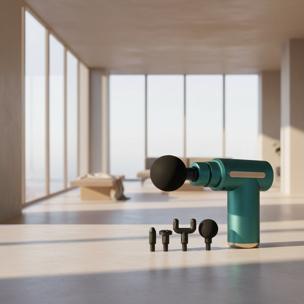 Mini Massage Gun from My Store with ergonomic handle and multiple massage heads for muscle relief and relaxation.