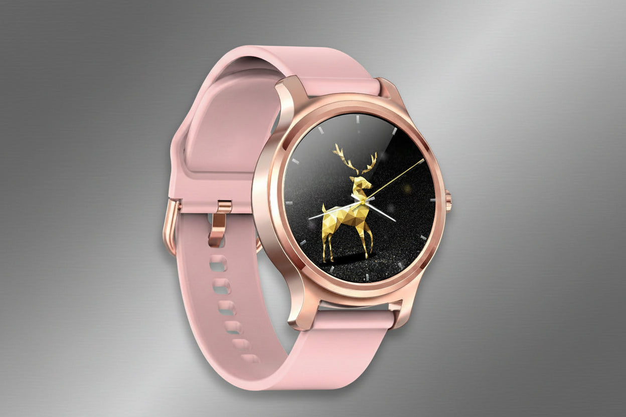 Smart watch with fitness tracking features, black band, digital display, and health monitoring functions.