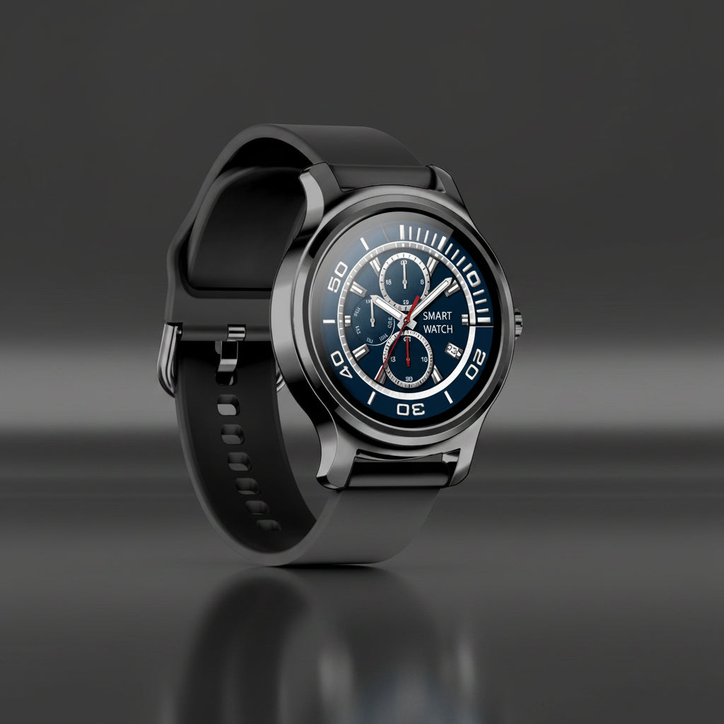 Smart Watch with Fitness Tracking by My Store showing a sleek black smartwatch displaying health metrics on its screen.