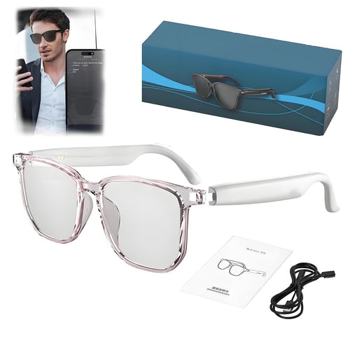 Biohackwear multifunctional AI Bluetooth smart glasses with sleek frame, built-in speakers, and touch controls for hands-free calls and music.