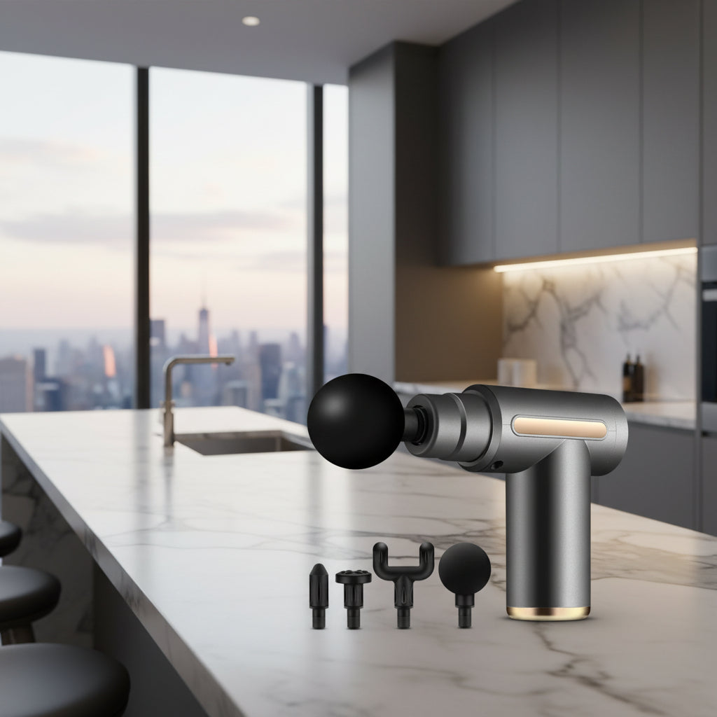 Mini massage gun from My Store with ergonomic design, handheld therapy device for muscle relaxation and pain relief.