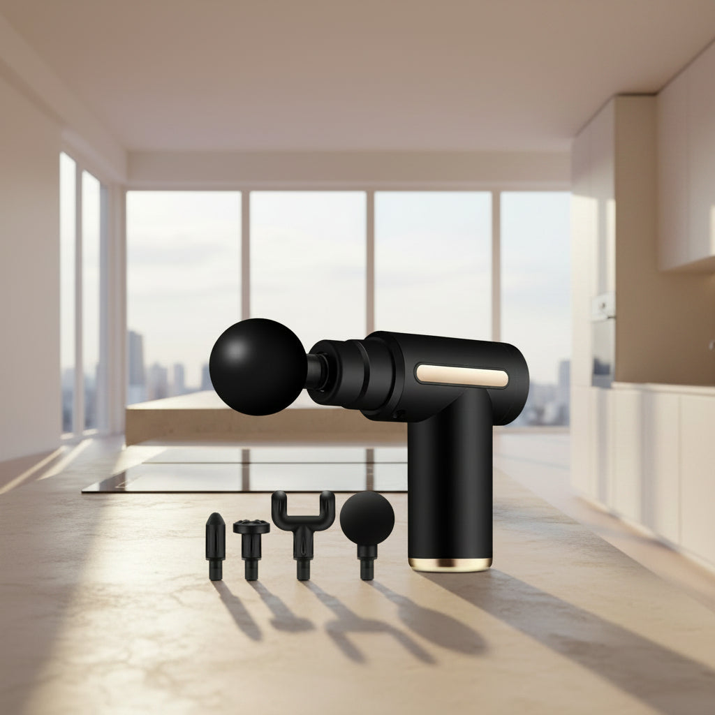 Mini massage gun by My Store, portable handheld device with ergonomic design for muscle relief and relaxation.